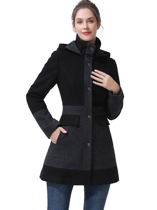 BGSD Women Gia Color Block Hooded Wool Coat