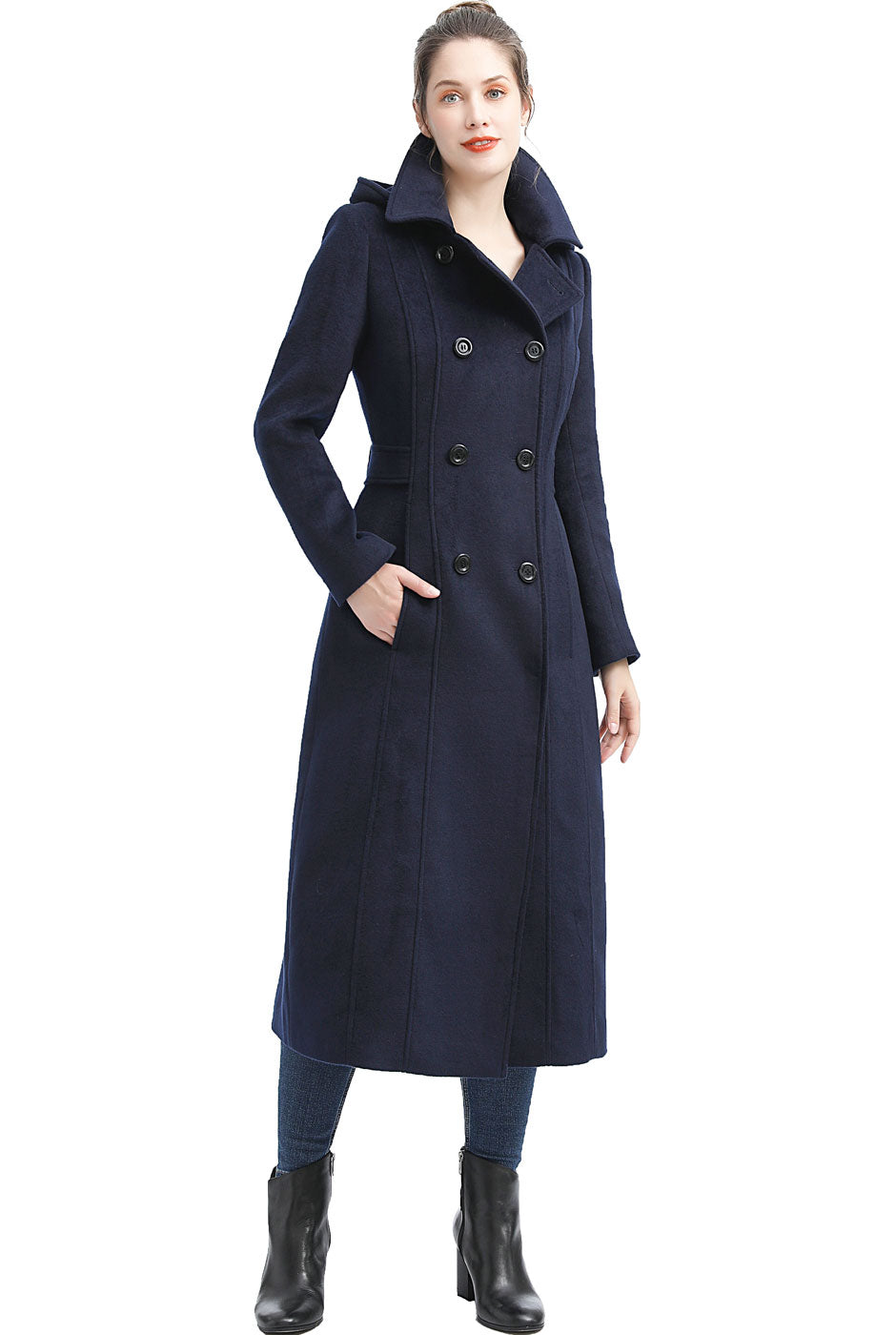 BGSD Women Lea Hooded Full Length Long Wool Coat