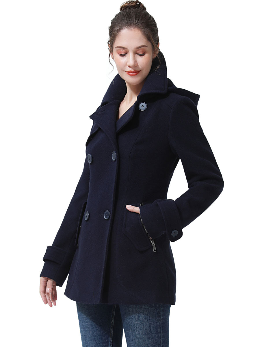 BGSD Women Lea Hooded Full Length Long Wool Coat S / Black