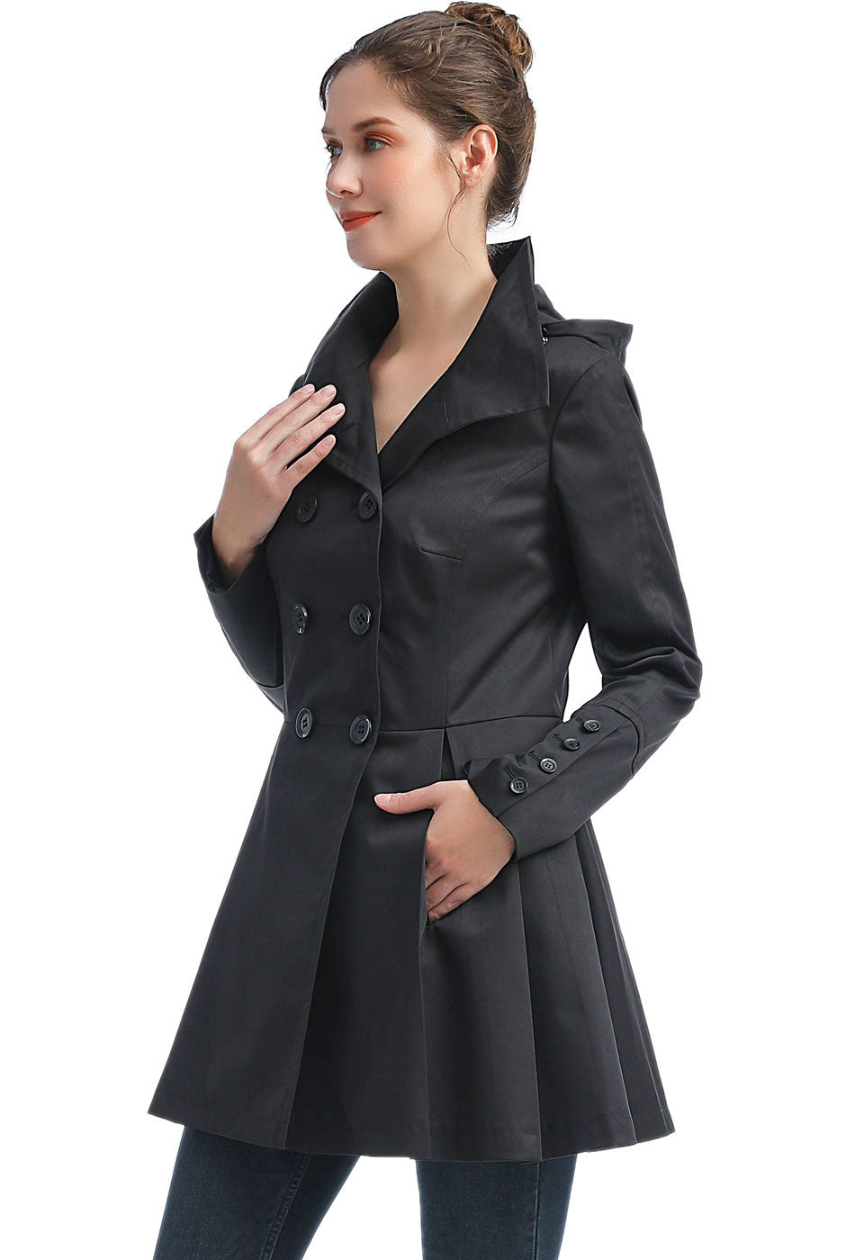 BGSD Women Nicole Waterproof Hooded Fit & Flare Trench Coat – Luxury Lane