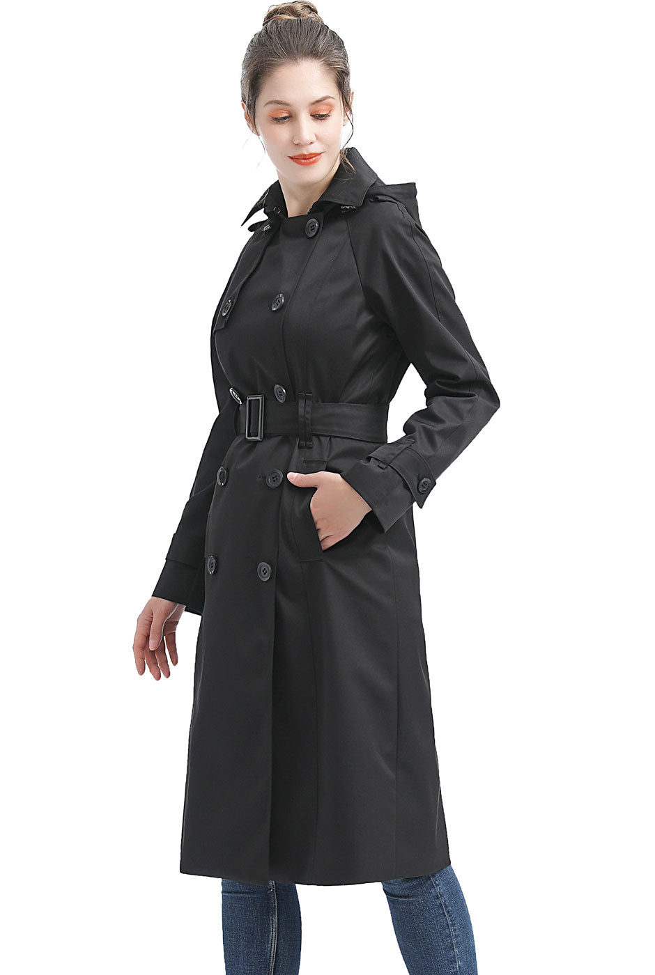 BGSD Women 3/4 Length Waterproof Hooded Trench Coat