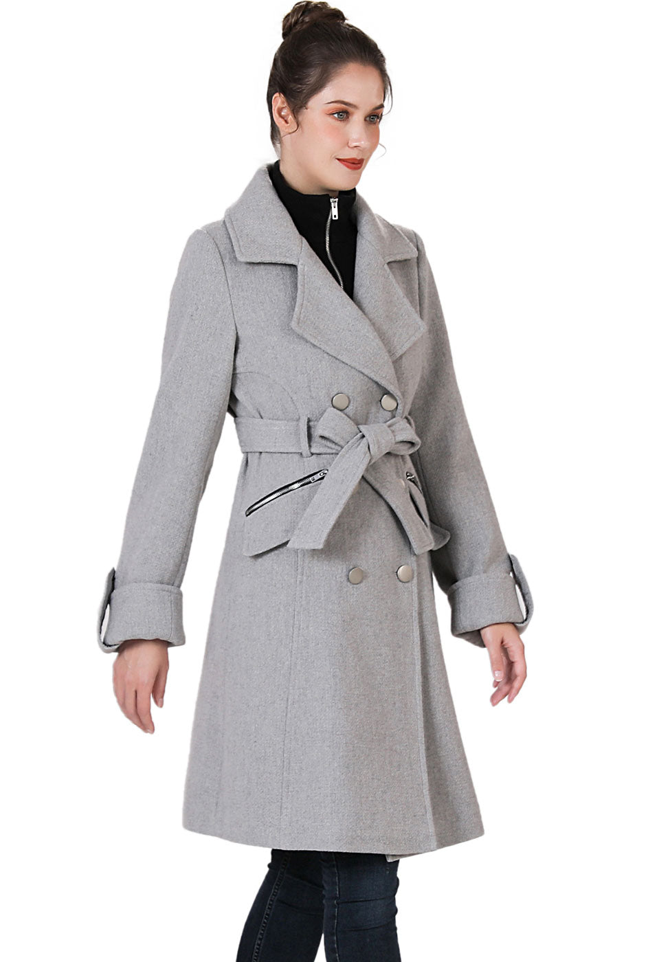 BGSD Women Nia Wool Belted Walker Coat with Removable Bib