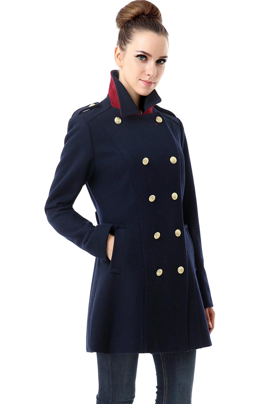 Navy blue military coat womens sale