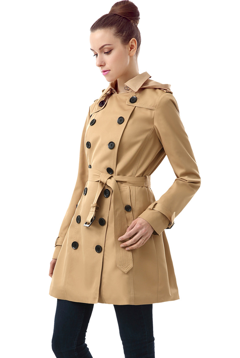 BGSD Women Leah Waterproof Hooded Mid Length Trench Coat Luxury Lane