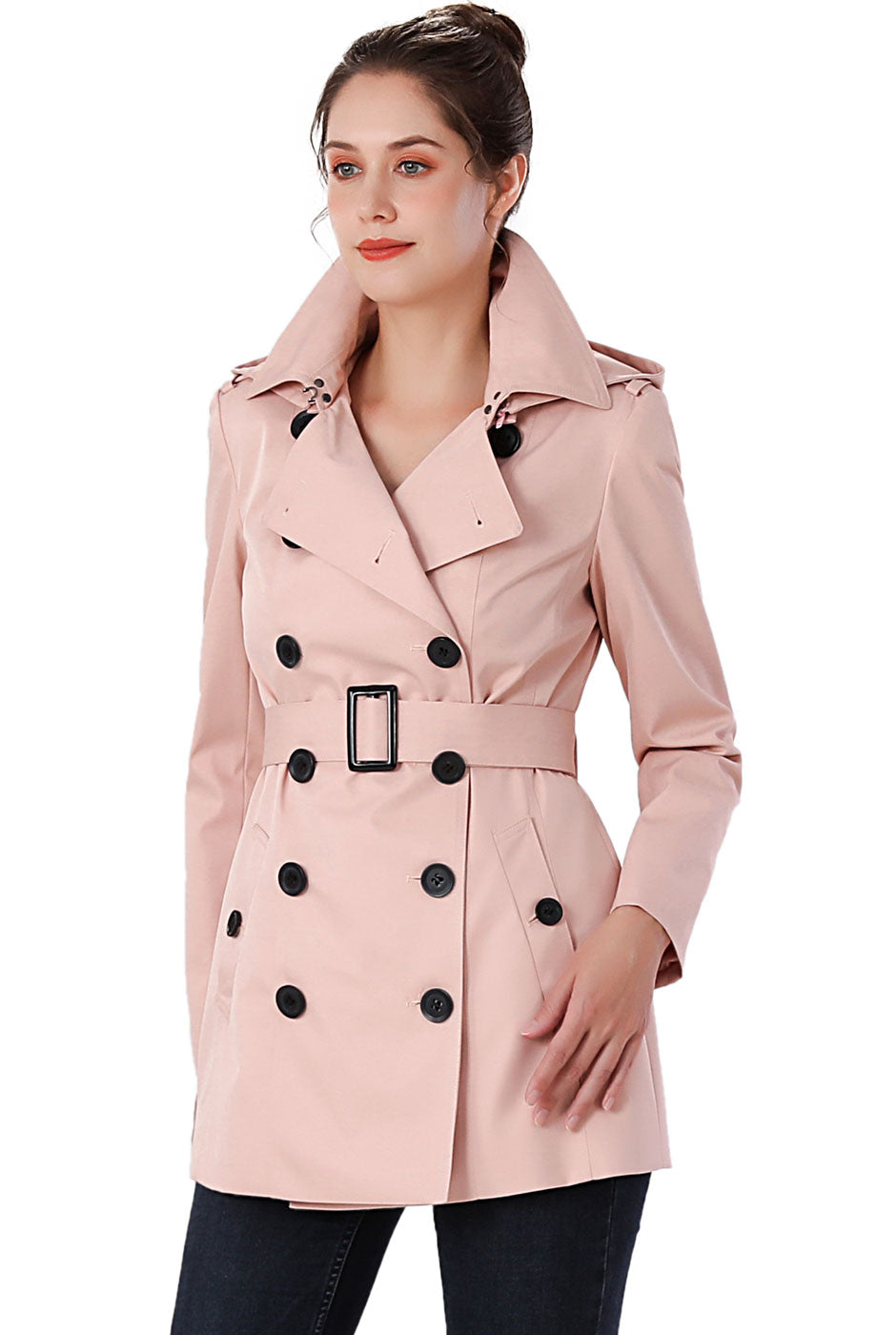 BGSD Women s Evelyn Hooded Short Trench Coat Blush Small