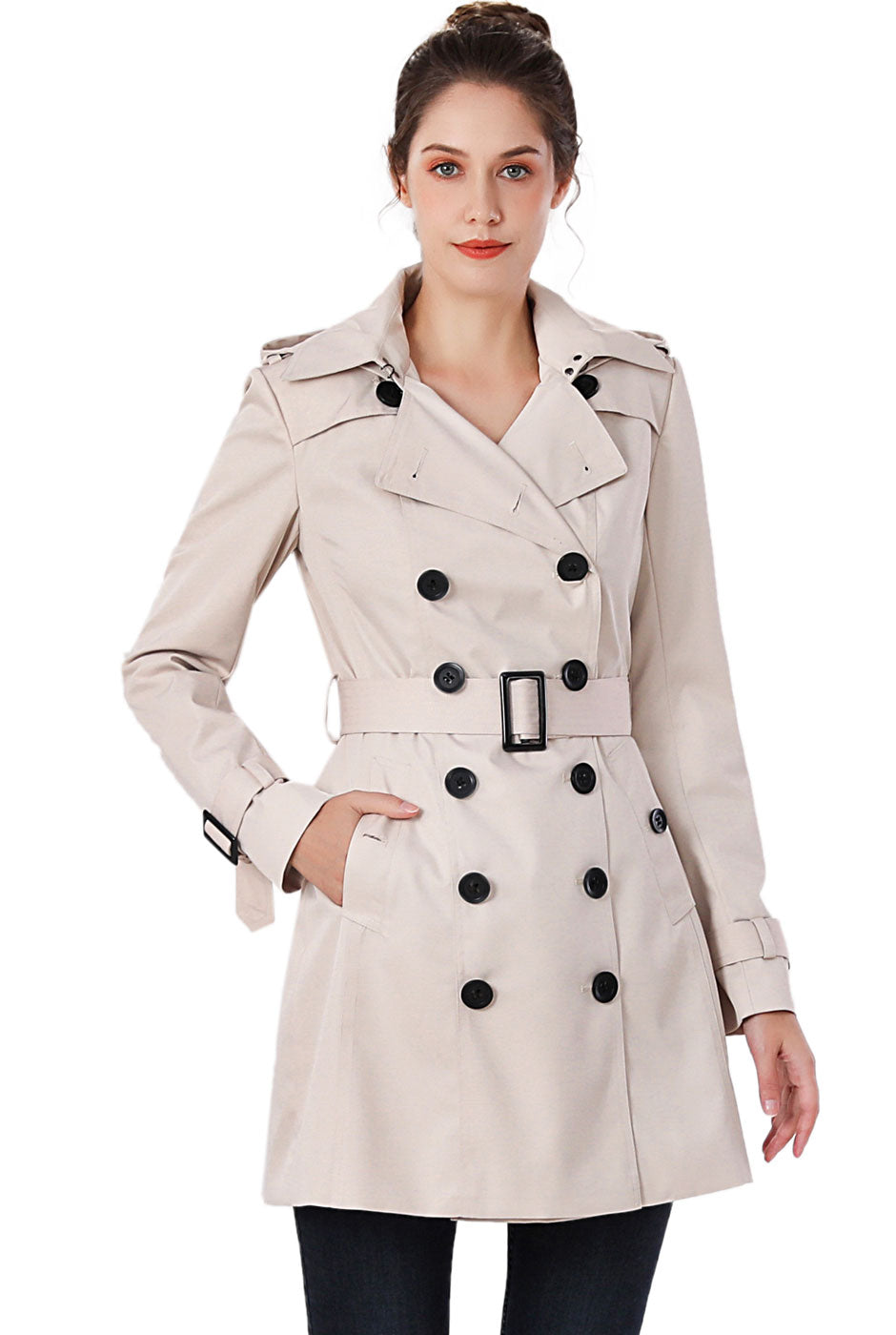 BGSD Women s Leah Hooded Mid Length Trench Coat Biscuit X Large