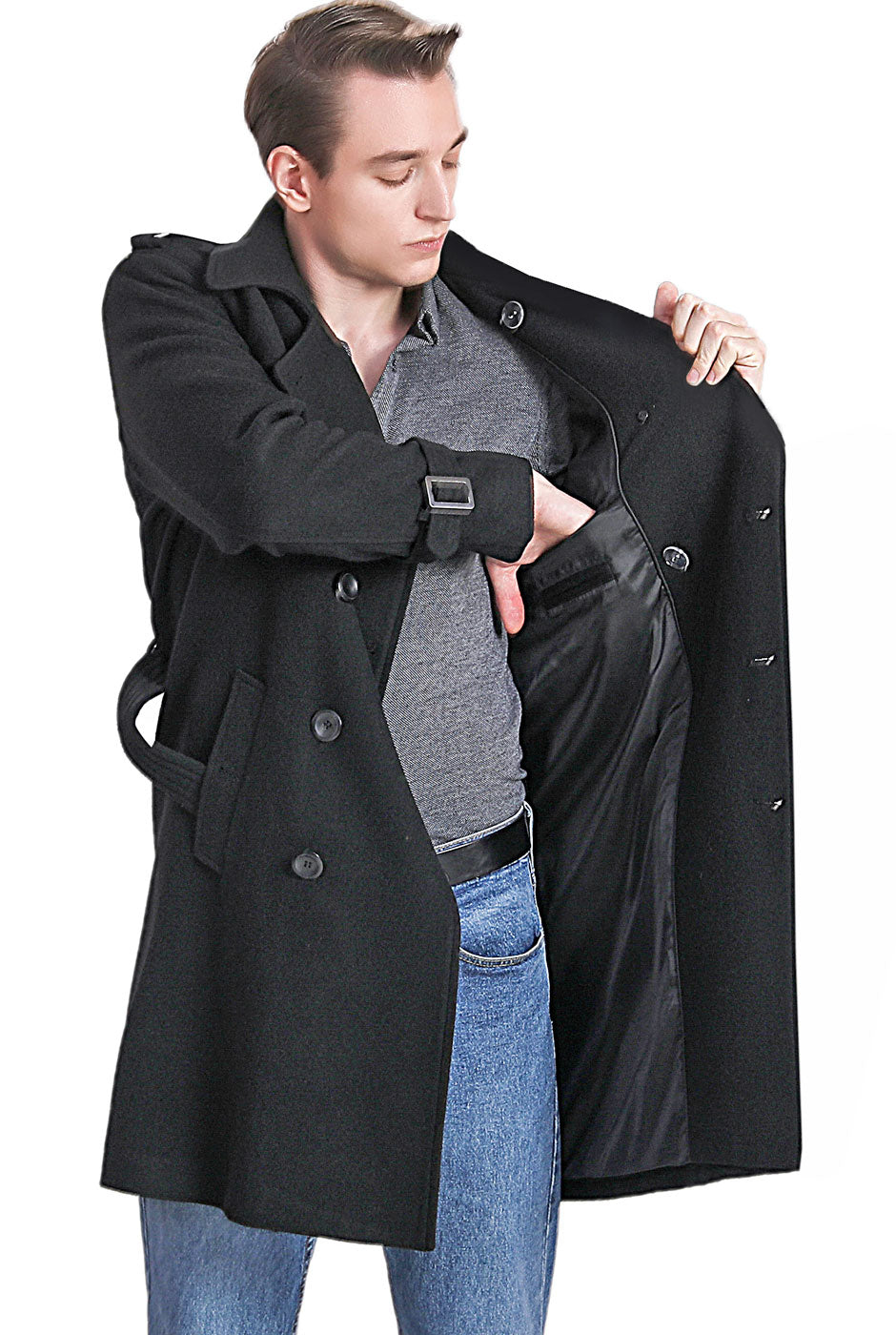 Landing Leathers Men Jake Cashmere Wool Blend Trench Coat Luxury Lane