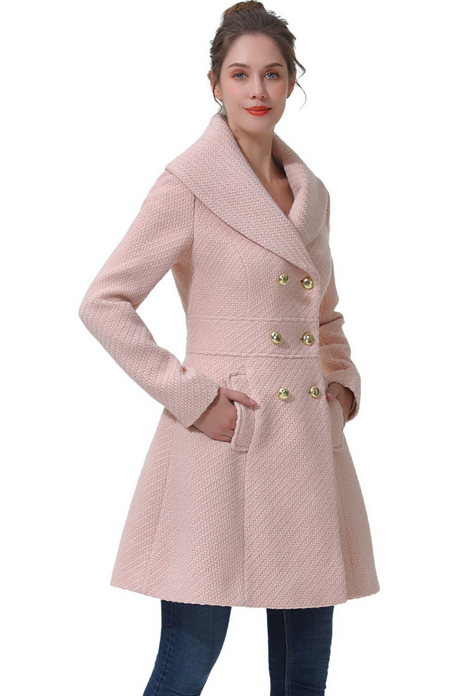 BGSD Women s Kay Fit Flare Boucle Wool Pea Coat