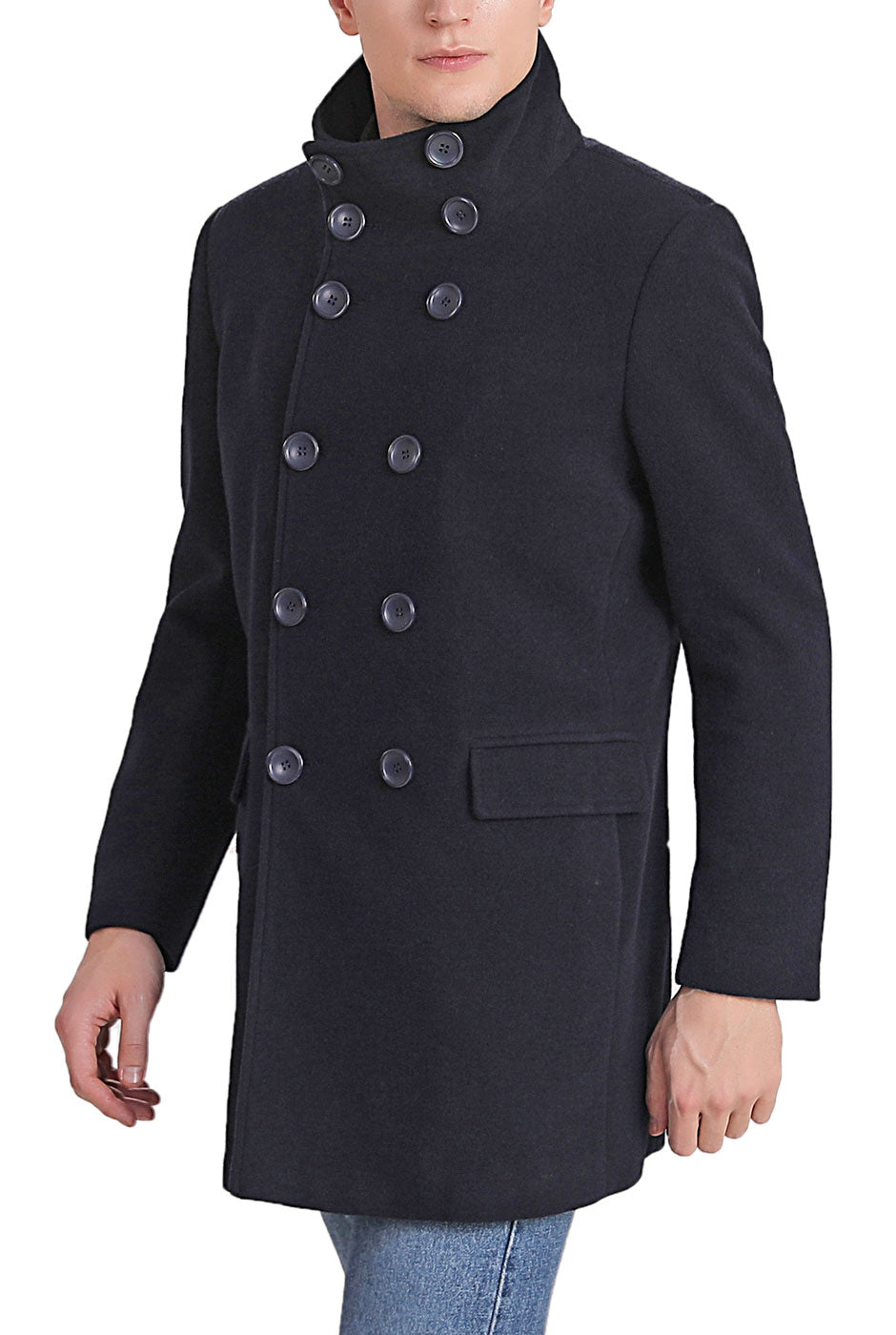 Landing Leathers Men Wing Collar City Wool Blend Pea Coat 3XL Big Navy