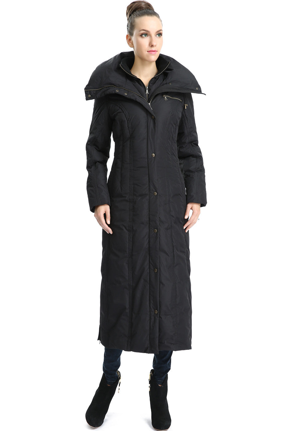 phistic womens lacey long hooded puffer down coat