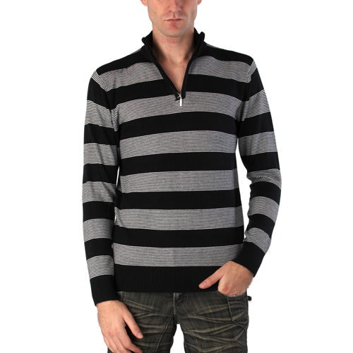 Sandals Cay Men's Half Zip Stripe Wool Blend Sweater - Black/Gray