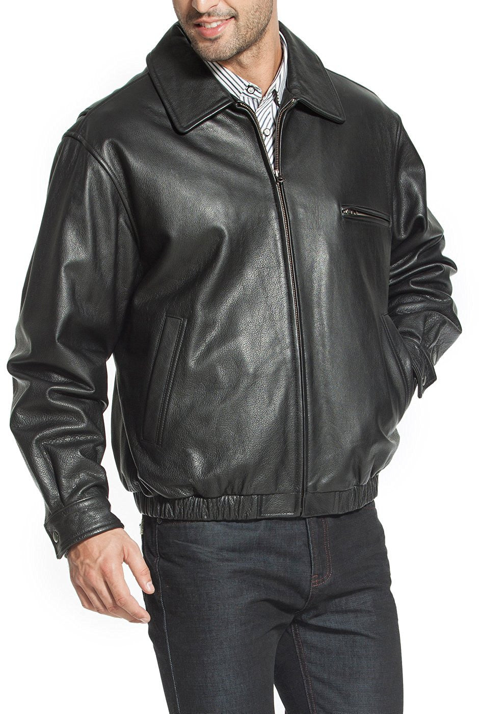 BGSD Men Aaron Classic Cowhide Leather Bomber Jacket