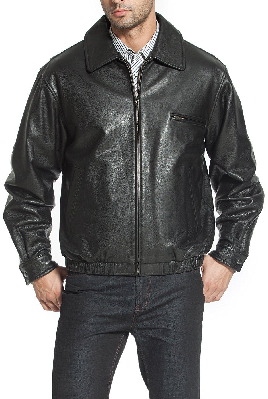 BGSD Men Aaron Classic Cowhide Leather Bomber Jacket