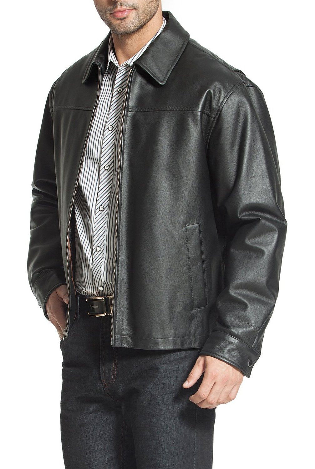 BGSD Men Greg Open Bottom Zip Front Leather Jacket – Luxury Lane