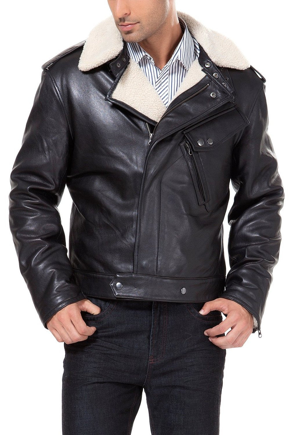 BGSD Men Grant New Zealand Lambskin Leather Motorcycle Jacket
