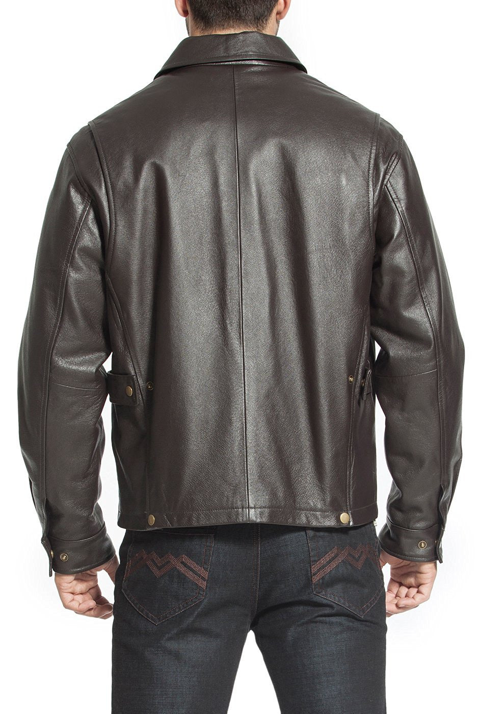 BGSD Men Greg Open Bottom Zip Front Leather Jacket Medium Brown