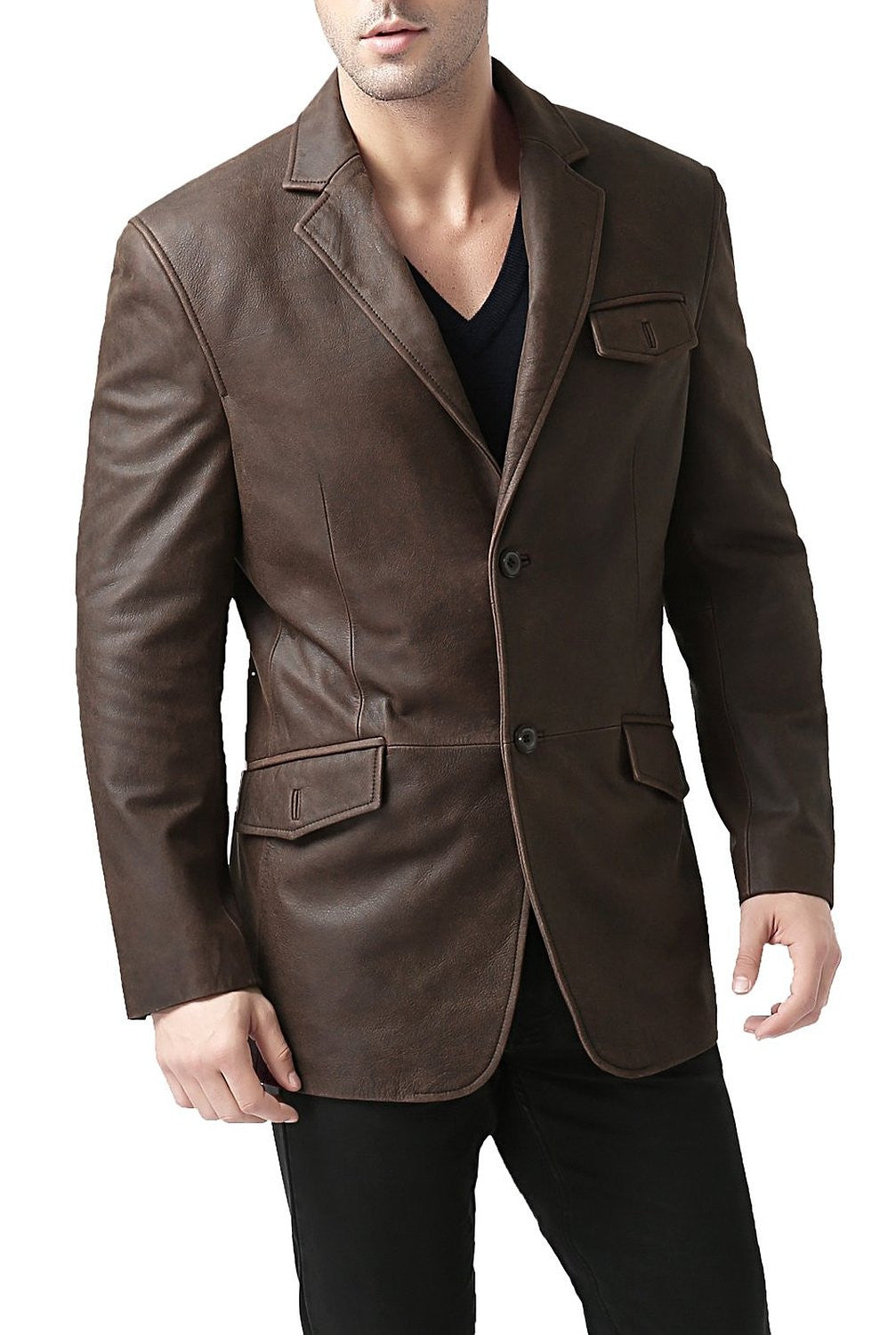 bgsd mens two button cowhide leather blazer
