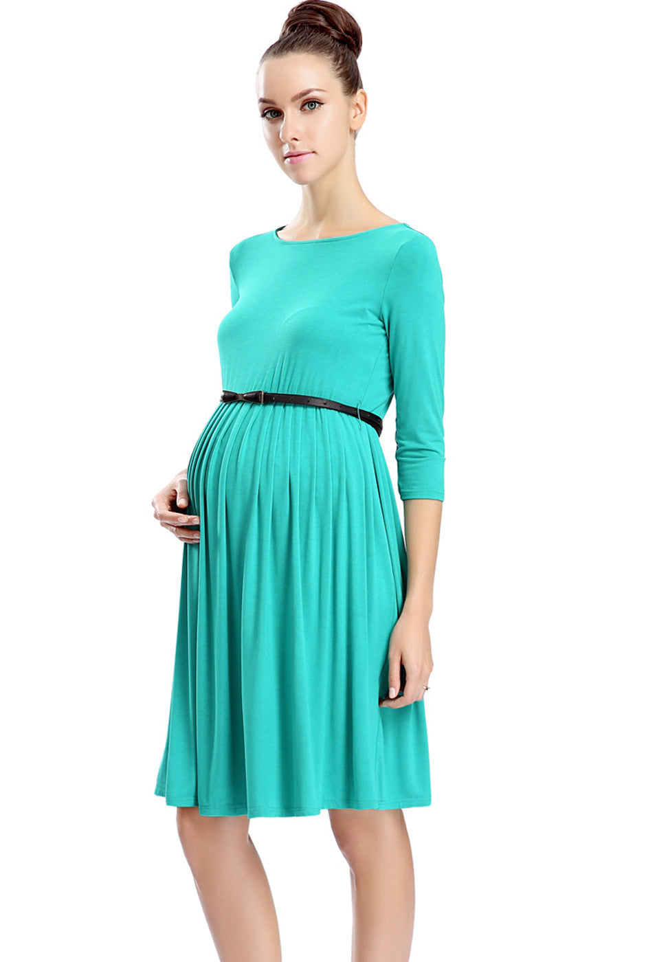 Kimi + Kai Maternity "Shannon" Pleated Midi Dress