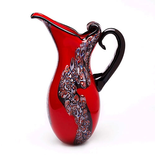 Hand Blown Red Art Glass Pitcher Vase 15" tall