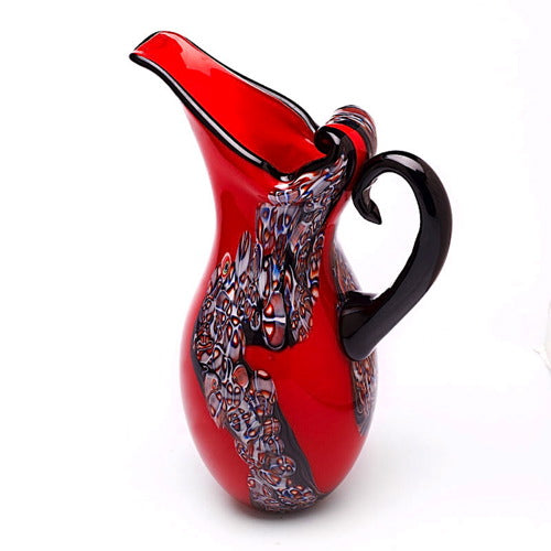 Hand Blown Red Art Glass Pitcher Vase 15" tall