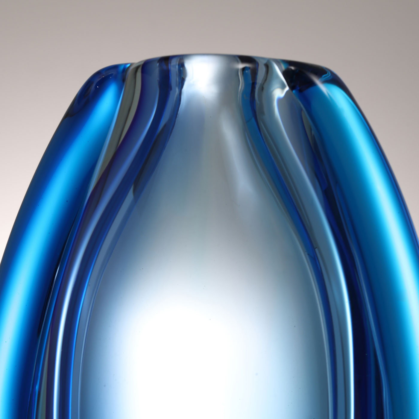 Hand Blown Sommerso Oval Art Glass Vase Blue 10 inch tall